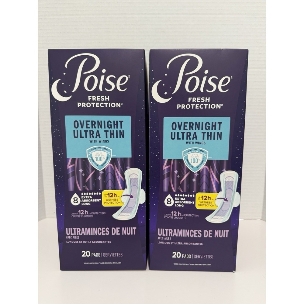 Poise Overnight Ultra Thin Pads with Wings #8 Extra Absorbent Long 40ct Lot Of 2